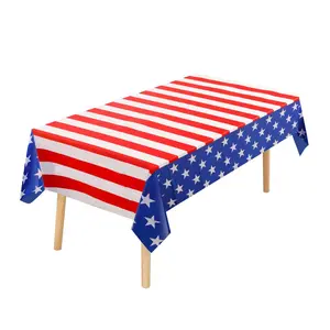 Patriotic Stars and Stripes Disposable Plastic Tablecloth, Rectangular American Flag Table Cover, American Independence Day Party Decoration, Suitable for Memorial Day, July 4th Independence Day and Other Holiday Celebrations, 54 x 108 Inches