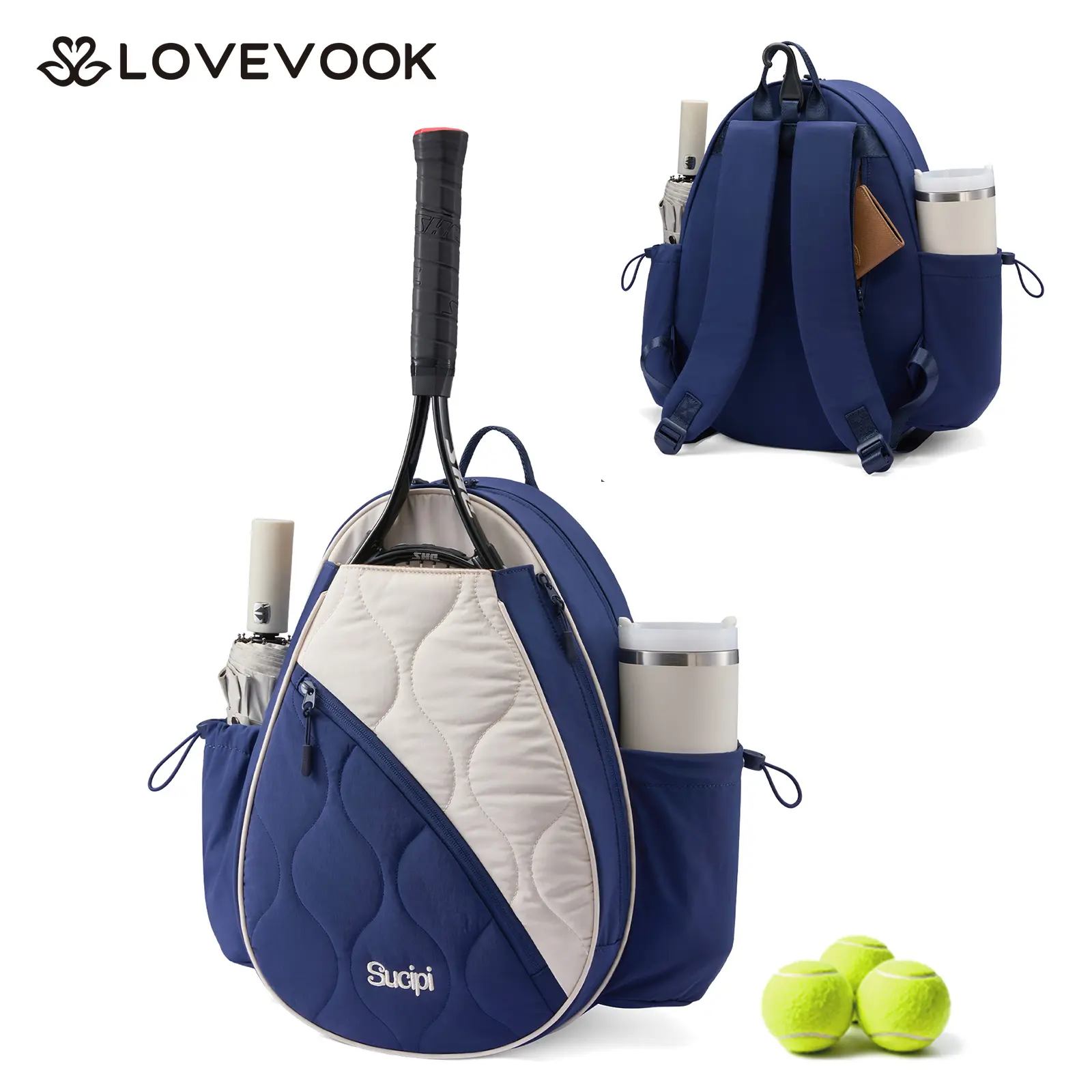 Sucipi Tennis Backpack for Women and Men, Water-Resistant and Machine Washable Tennis Racket Backpack, Lightweight Sports Bag for Pickleball, Badminton