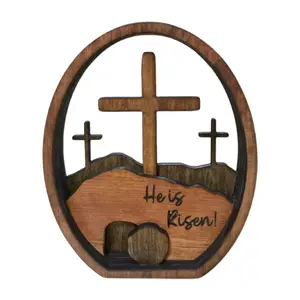 Christian Easter Decorations 2026 New 'he Has Risen' Ornament, Empty Tomb Scene & Cross Decoration, Jesus Birth Scene, Religious Home Office Desk Display