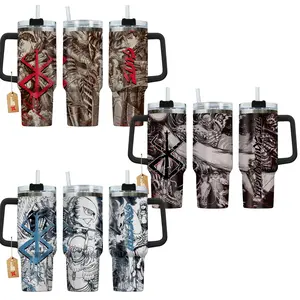 Berserk Anime Manga 40oz Tumbler Stainless Steel with Straw, Lid and Handle - Double Wall Insulated Flasks – Perfect Gift for Fans