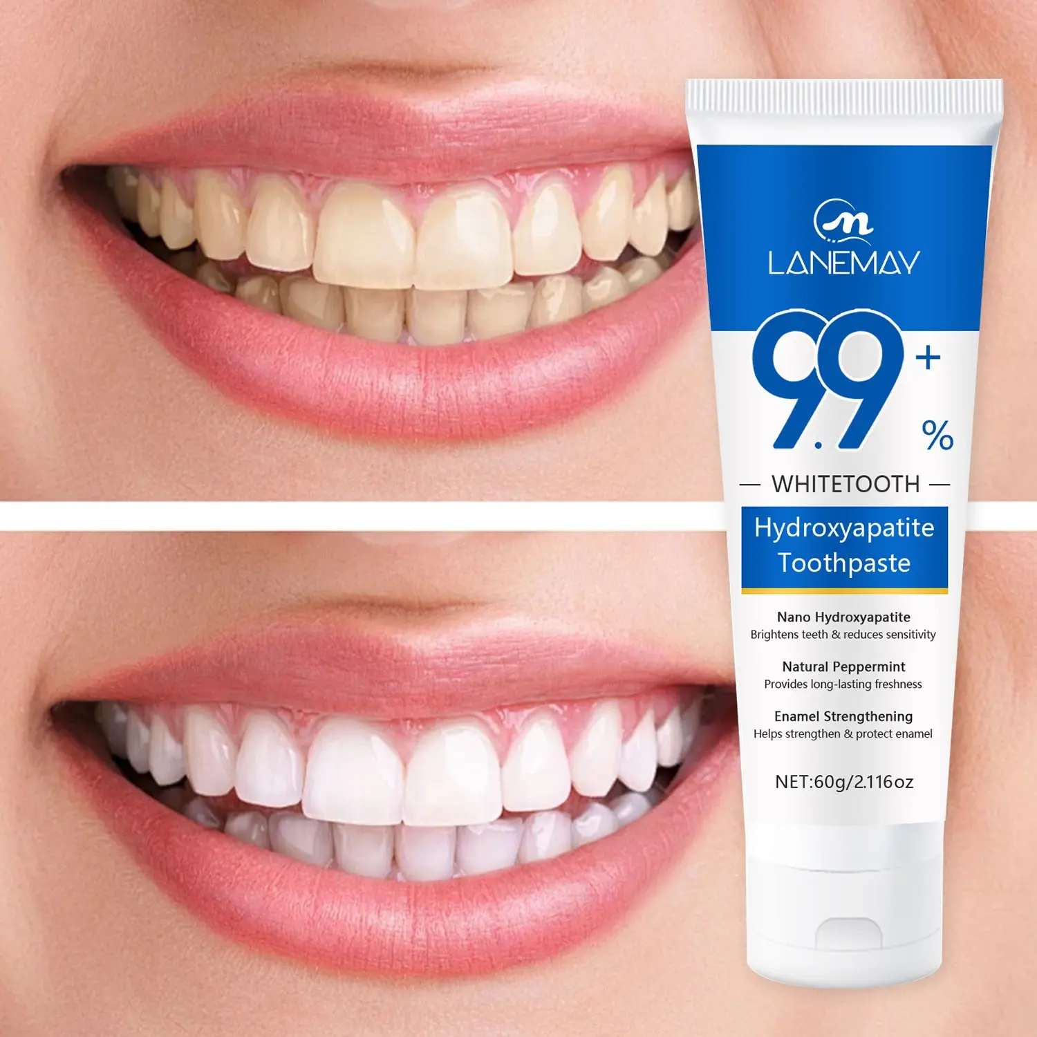 60g - Hydroxyapatite Toothpaste - Nano Mineral & Natural Peppermint Formula - Brightens Teeth & Reduces Sensitivity - Enamel Strengthening Daily Care