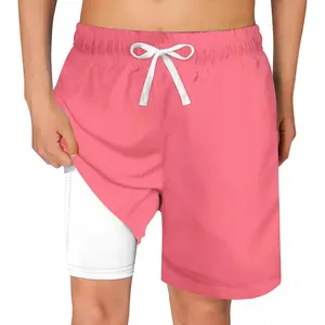Boys Swim Trunks with Compression Liner Solid Color Bathing Suits Summer Quick Dry Swimwear Swim Shorts 6-20T