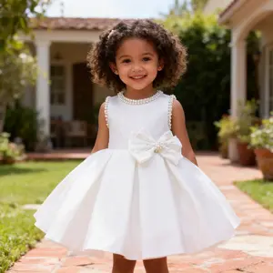 Fancy Floral Lace Baby Girl Dress, Sleeveless Satin  Ball Gown, Beaded Bow Luxury Elegant Pageant Princess Dress, New Design Cute Fashion Formal Wedding Birthday Party High Quality Kids Prom Dress original cinderella pink Toddler