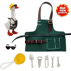 Desktop Goose Outfits 7 Inch Gardener Home Repair Set, Mini Tools Hat Apron Clothes for Magnetic Goose Key Holder Decor