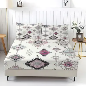 Bohemian Pattern Bedding Set, Boho Bed Set, Comfortable Printed Design, Includes 1 Fitted Sheet and 2 Pillowcases, Anti-Slip Dustproof Cover for Bedroom