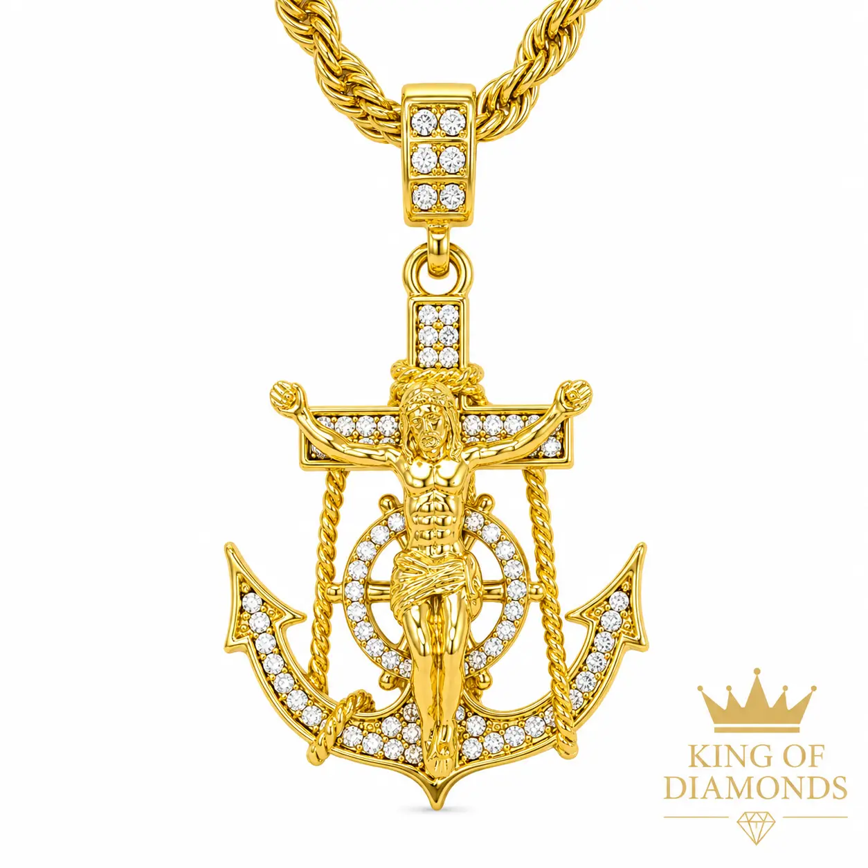 ANKOR CROSS Plated Alloy Single Necklace, Bold Charm with Rope Chain, Casual Wear Accessory, Approx. 24" Costume Jewelry Necklace, Unisex