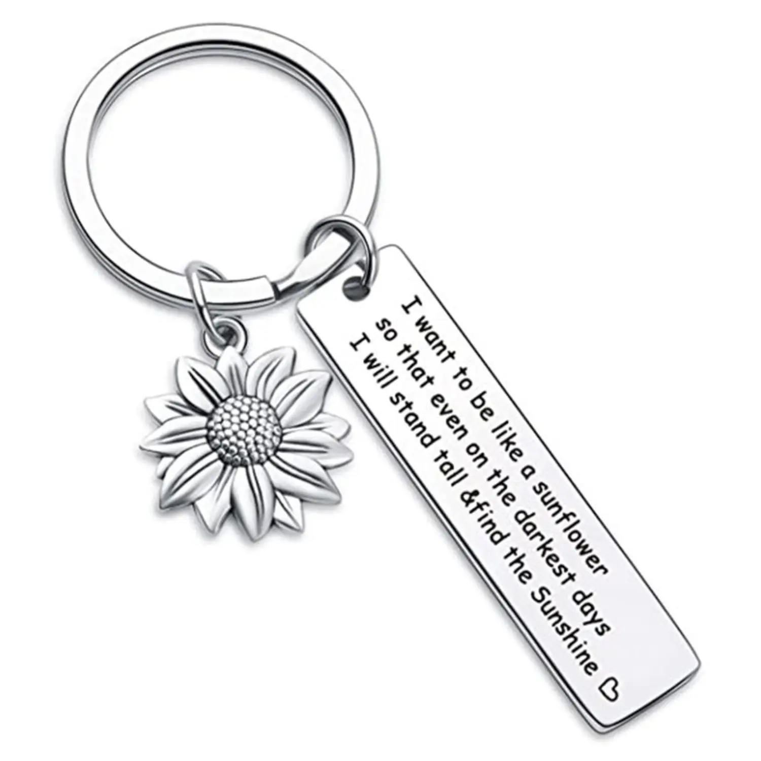 Sunflower Keychain in Stainless Steel with Engraved Inspirational Pendant, Stylish Friendship Gift and Keychain Decor for Women, Metal Keychains