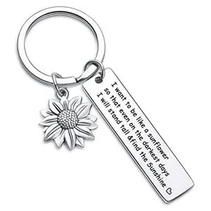 Sunflower stainless steel keychain true friends time gift keychain