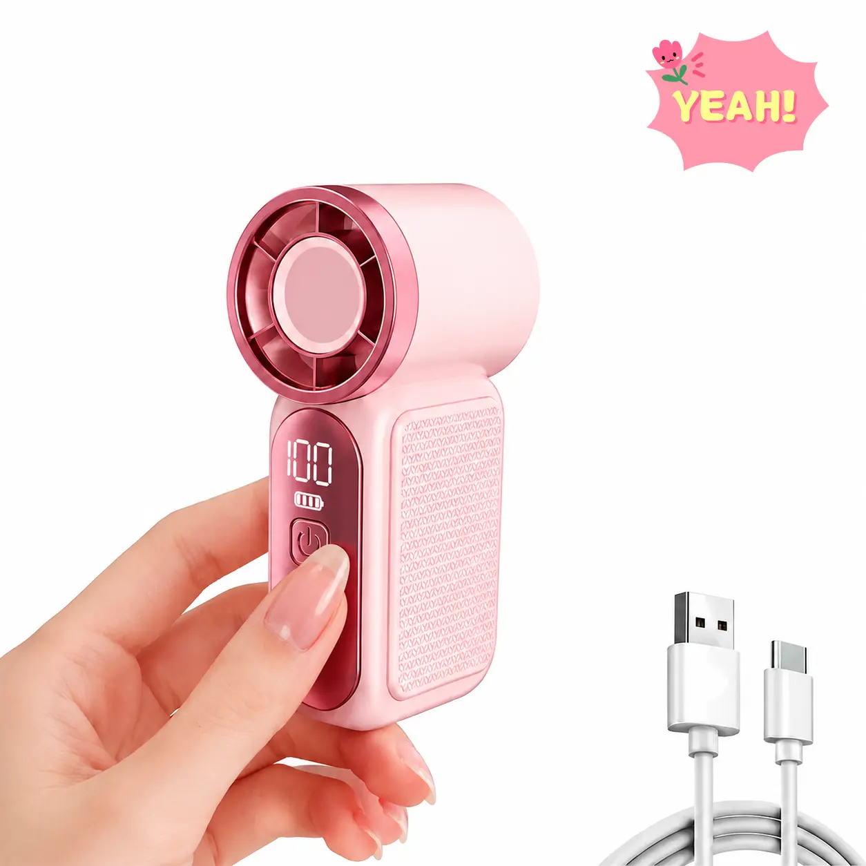 2026 Portable Handheld Mini Fan with LED Display, USB Rechargeable, Hanging Rope Design, Ideal for Makeup, Travel, Outdoor Use, Rechargeable Pocket Fan, Usb Charging Fan