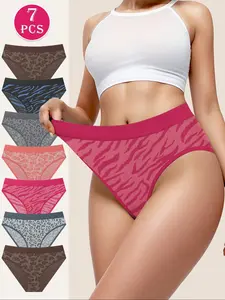 Women's Low Waist Leopard Print Seamless Underwear Set, High Elasticity Breathable Fit, 7 Pieces Pack, Comfortable Everyday Wear