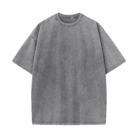 Vintage Acid Washed Oversized Drop Shoulder Heavyweight Streetwear Blank T-Shirt Casual Cotton Pepper Gray Tee for Men