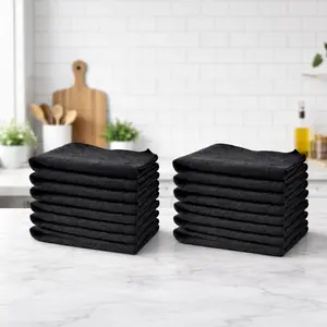 12‑Pack Black Microfiber Cleaning Towels – 14x14, 250 GSM, Lint‑Free, Ultra‑Absorbent