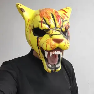 Realistic Fierce Tiger Cosplay Mask Full Head Latex Animal Helmet Horror Accessory Halloween Carnival Festival Performance,full face cover funny