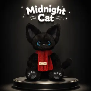 Smilebella Collectible Black Cat Plush – Premium Stuffed Animal with Red or Gray Scarf, 8.3" Cozy Display Plush