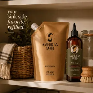 American Maid Wild Citrus Dish Soap + Refill Set | Rich Suds Plant-Based Kitchen Soap | Refillable Sink-Side Cleaning Bundle
