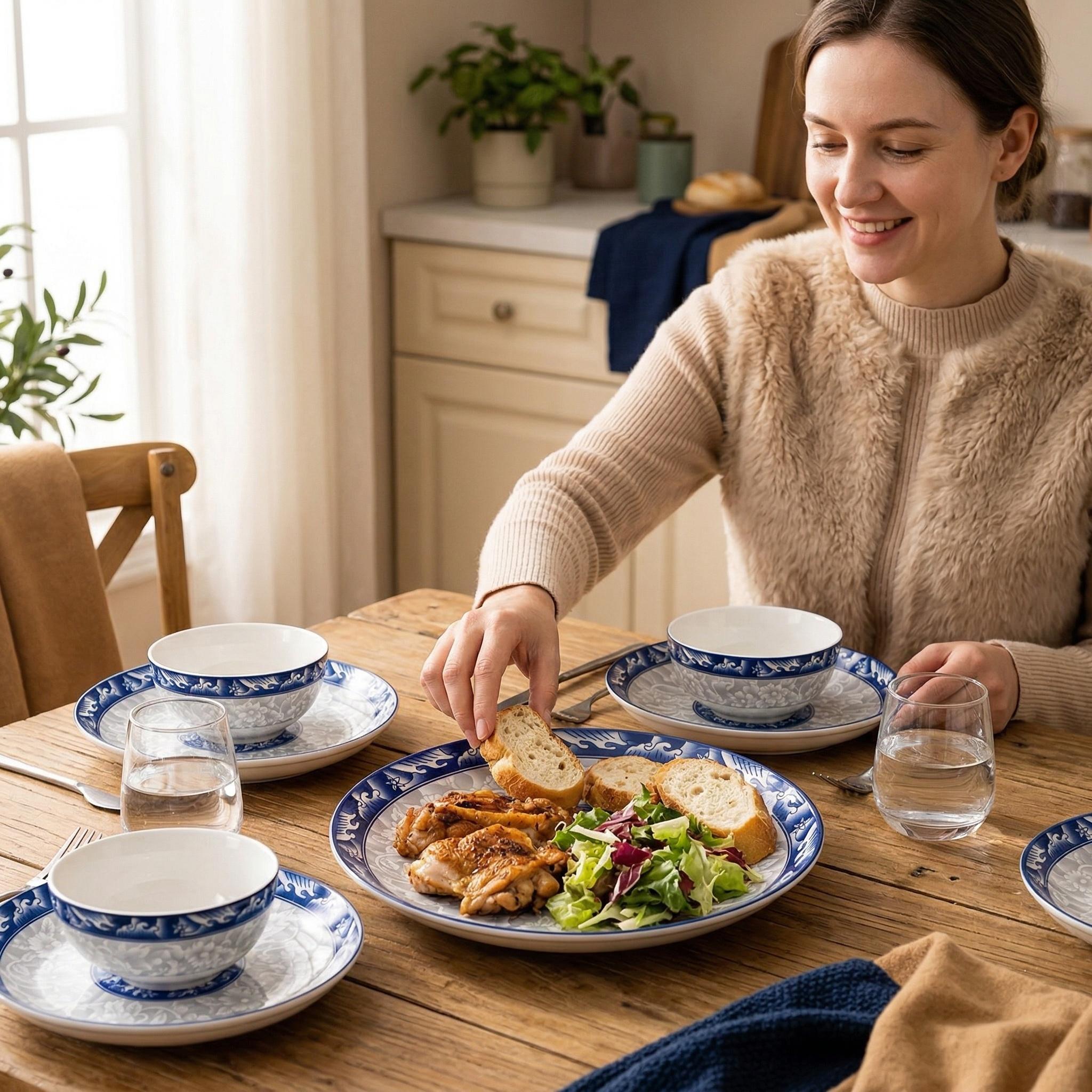 Viral Blue and White Ceramic Plate Set! BOYOU 8" Chinese Style Plates, Microwave & Dishwasher Safe. Underglaze Craft, Non-toxic & Durable. Thickened Deep Plates for Pasta, Salad & Fruit. Space-Saving Set of 4, Elevate Your Kitchen Style!