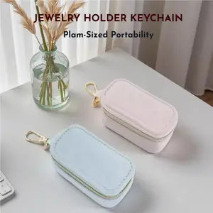 Small Travel Jewelry Box Keychain, Portable Ring Holder Keychain Jewelry Keeper Box, Mini Ring Necklace Storage Case for Outdoor and Sports