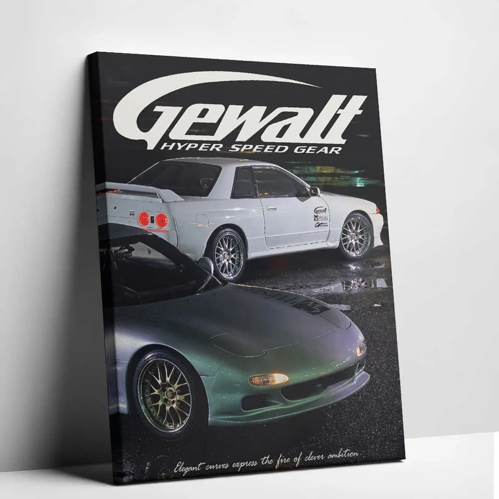 Unframed 90s JDM Canvas Art R32 GTR and RX7 FD Retro Night Racing Poster Men Garage Wall Decor