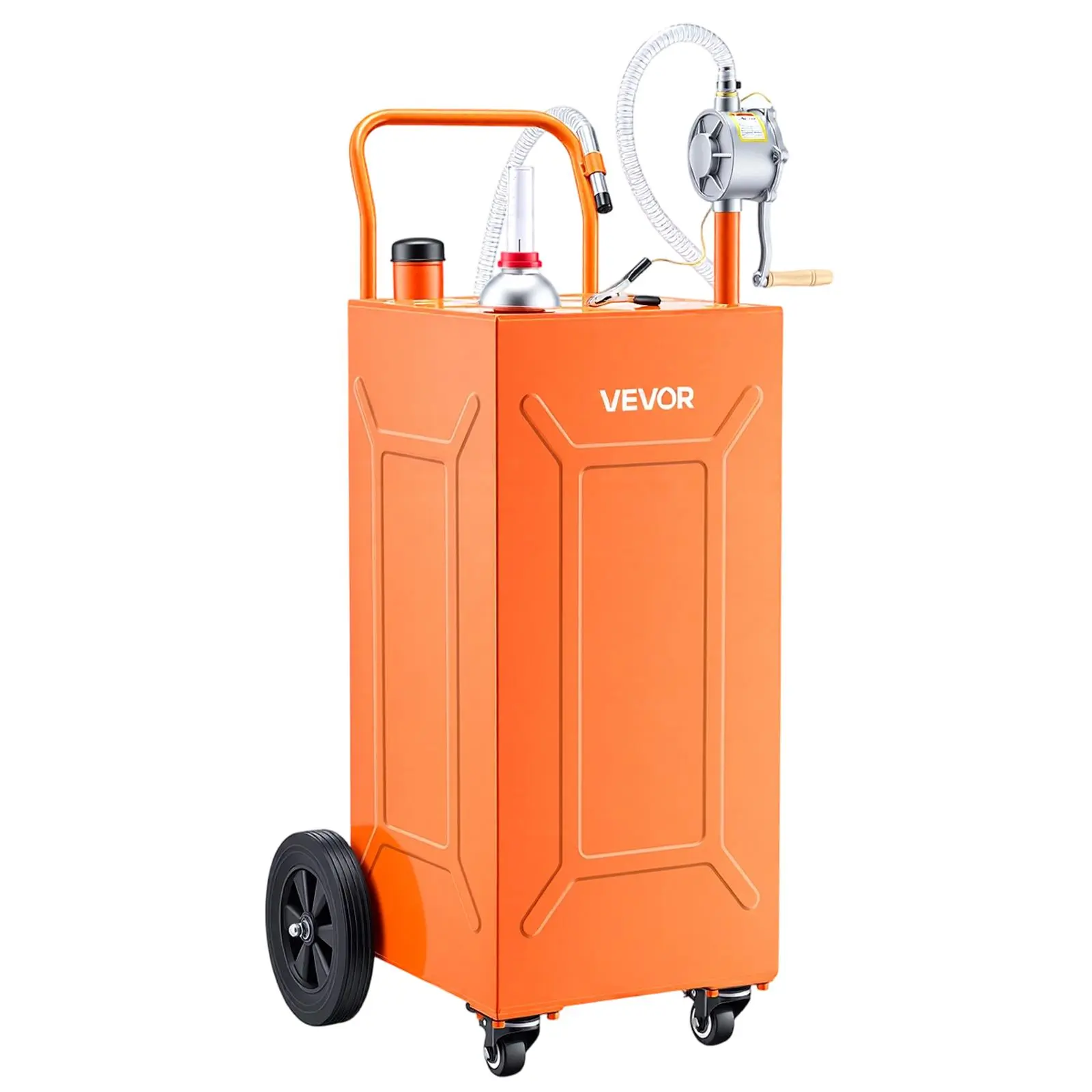 【Summerfinds】VEVOR 35 Gallon Fuel Gas Caddy, Carbon Steel, Portable Fuel Transfer Storage Tank with Manual Pump & 4 Wheels, Gasoline Diesel Can Container, for Cars, Lawn Mowers, ATVs, Boats, Motorcycles, Orange