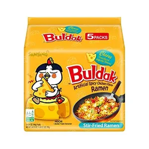 Samyang Buldak Spicy Ramen, Hot Chicken Ramen, Korean Stir-Fried Instant Noodle, Cheese, 1 Bag with 5 Pack, Chewy Noodle, Easy to Prepare, Multiple Scenarios - Pansit, Food