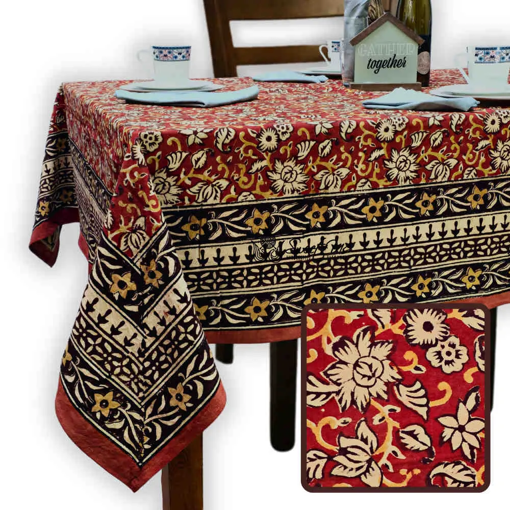 Marigold Bloom Series Hand-Block Cotton Tablecloth