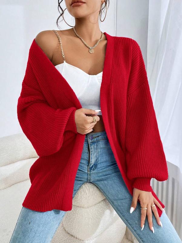 SHEIN EZwear Women's Spring Fashionable Drop Shoulder Ribbed Knit Duster Cardigan,Long Sleeve Tops In Fall/Winter