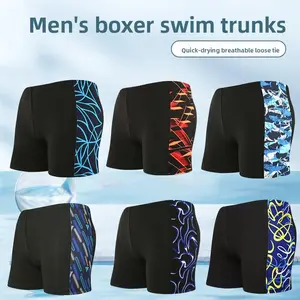 Men's loose - fit drawstring swim trunks quick - dry breathable fabric plus size printed hot spring resort beach swim trunks compression dissolvable shorts