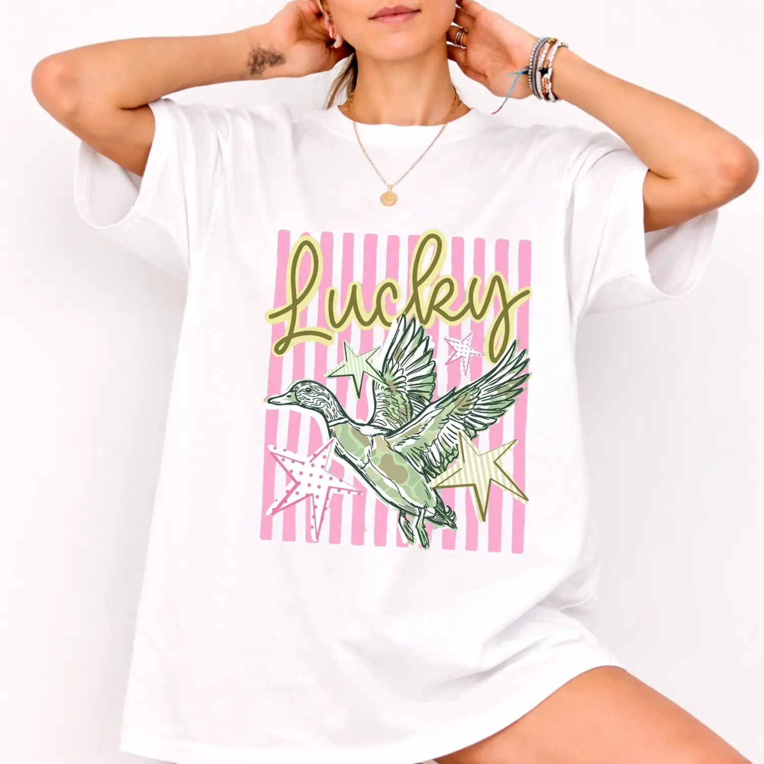 Women's Cute Yellow Duck Graphic Short-Sleeve Baggy Cotton Blend T-Shirt - Basic, Foldable, Full Size Coverage, Casual Streetwear Wardrobe Staple for Everyday, Easter, Halloween, Soft Loose-Fit Top