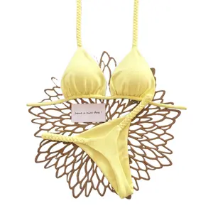 Choose Your Color: Lemon Yellow or Fuchsia Bikini. Simple Yet Alluring Halter Neck Two-Piece Swimsuit, Perfect for a Sunny Day.