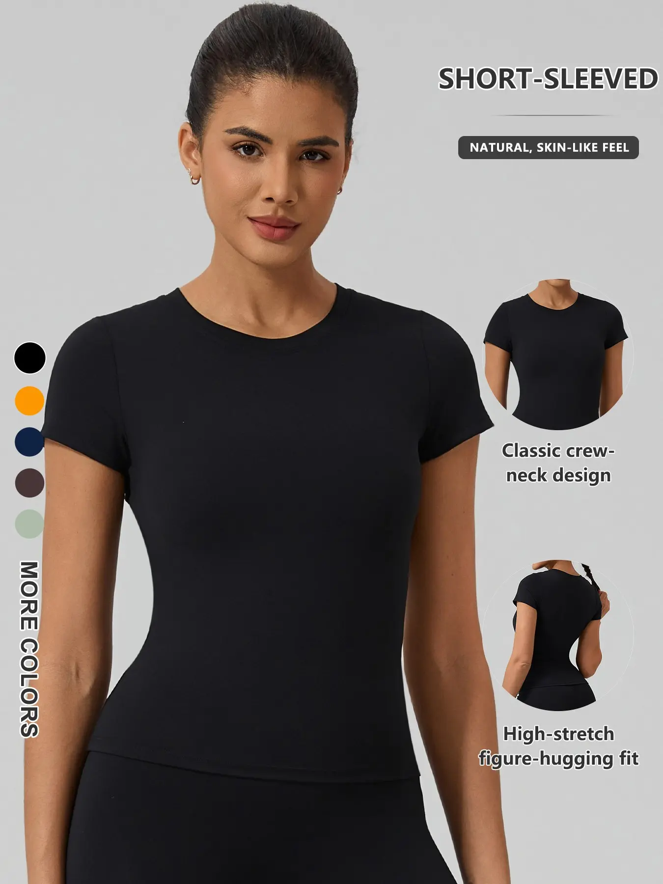 Women's Crew Neck Slim Fit Quick Dry Yoga T-Shirt, Breathable Nylon Elastane, Sporty Short Sleeve, Activewear Fitness, Gym T Shirts, Fitness Sport Top, Fitness Clothes, Athletic Apparel, Ideal for Gym & Outdoor Activities