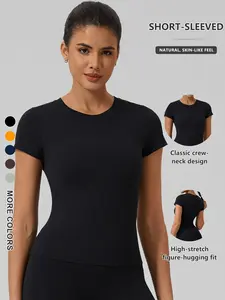 Women's Crew Neck Slim Fit Quick Dry Yoga T-Shirt, Breathable Nylon Elastane, Sporty Short Sleeve, Activewear Fitness, Gym T Shirts, Fitness Sport Top, Ideal for Gym & Outdoor Activities