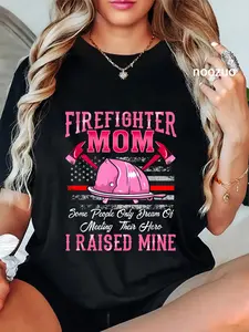 100% Cotton Firefighter Mom Hero I Raised Mine Firefighter Mother T-Shirt