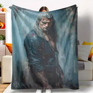 The Witcher Flannel Blanket Geralt of Rivia Art Print UltraSoft Warm Cozy Lightweight Durable for Sofa Bed Travel Gaming Room Man Cave Unique Gift for Him Fantasy Lovers Gamer Gifts