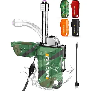 Waterproof Lighter with 360°Long Neck, Windproof Arc Lighter USB Flameless Plasma Cool Lighters for &(Camo)