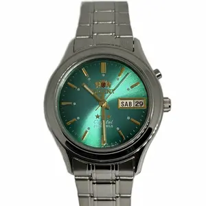 Orient Watch 3 Stars Crystal 21 Jewels Stainless Steel Bracelet with Green Dial Day & Date Unisex Classic Timepiece
