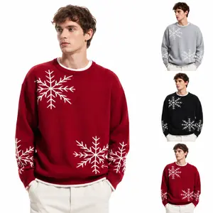 Men's Christmas Sweater, Festive Snowflake Graphic Knit Pullover, Oversize Long Sleeve Crew Neck for the Holiday