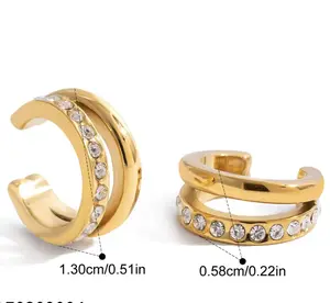 CORONÉ Double Layer Round Zircon Ear Cuff Set for Women No Piercing Required Hypoallergenic Tarnish-Free Waterproof