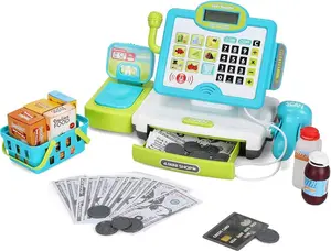 FS Pretend Play Calculator Cash Register Toy as Preschool Gift for Kids, Classic Count Toy with Sound, Microphone, Scanner, Pretend Credit Card, Play Food for Boys & Girls,45 Pieces, Ages 3 4 5 6 7