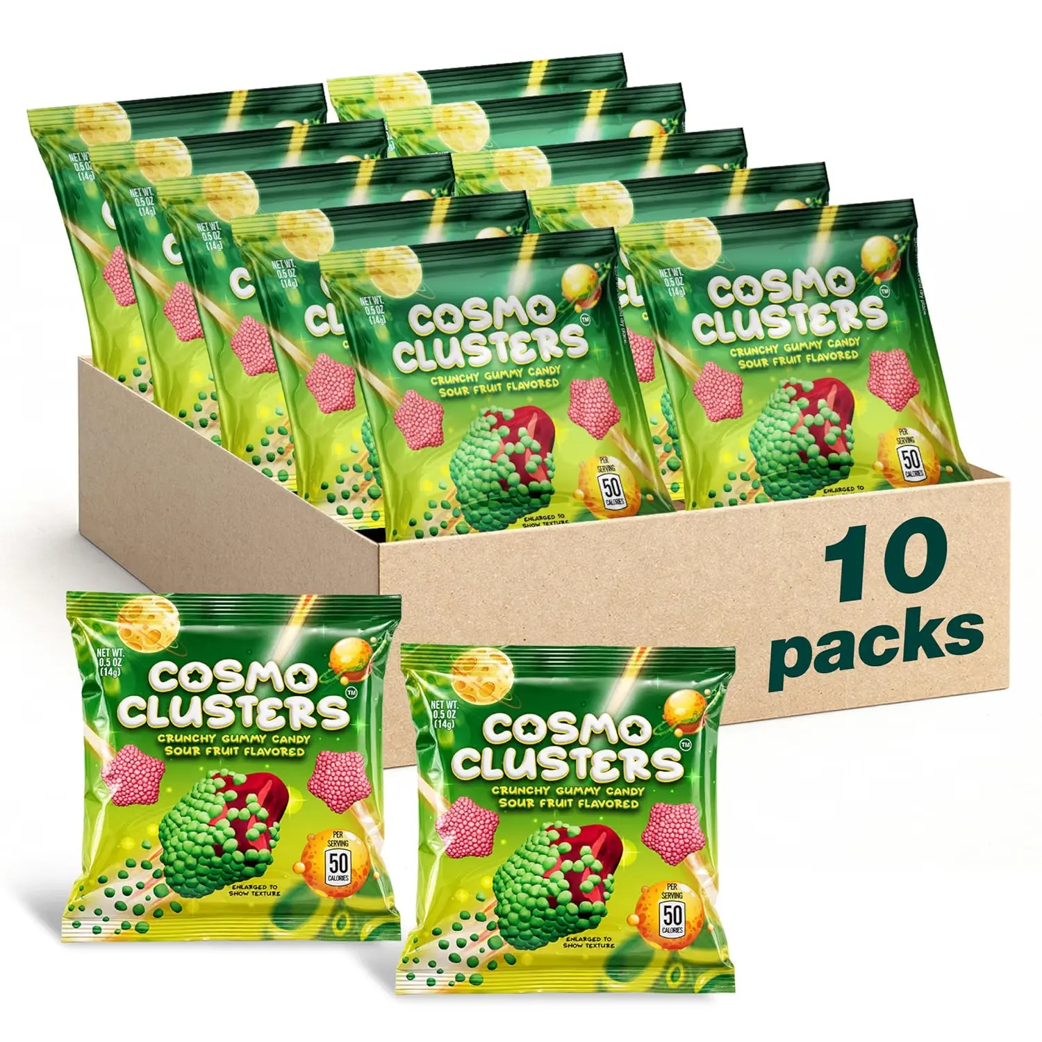 Crunchy Gummy Stars Candy, Sour Gummy Candy - 10 Packs | Green Apple, Strawberry, Star Gummies, Chewy Candy with Crispy Shell