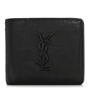 Pre-owned Yves Saint Laurent Embossed Calfskin Small Leather Goods Calfskin Crocodile Embossed Monogram Bifold Wallet Black