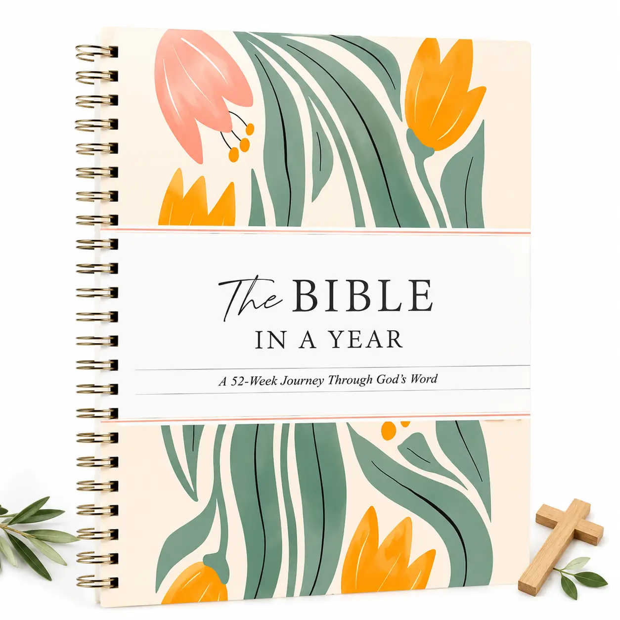 The Bible in A Year Journal | 52-Week Scripture Study Notebook | 52-week study plan | A5 Spiral Devotional Planner for Christian Faith & Daily Bible Reading biblejournal