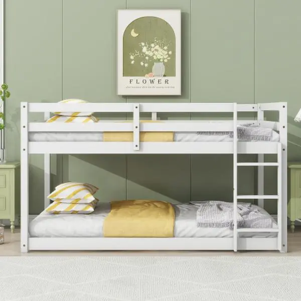 Twin-over-Twin Rubberwood Kids Bunk Bed Bedroom Set, Kids Furniture, Solid Construction, Wide Ladder, Storage, Modern Minimalist Design, Easy Assembly, Canopy & Dolphin Bed Options, Kids Furniture Bedroom Sofa Bunk Bed Couch Loft Desk Bed