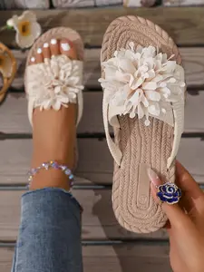 Women's Fashionable Flower Decorated Slides, Footwear for Beach, Casual Comfortable Flat Sandals for Beach, Non-slip Slippers for Indoor & Outdoor Wear, Walking Shoes