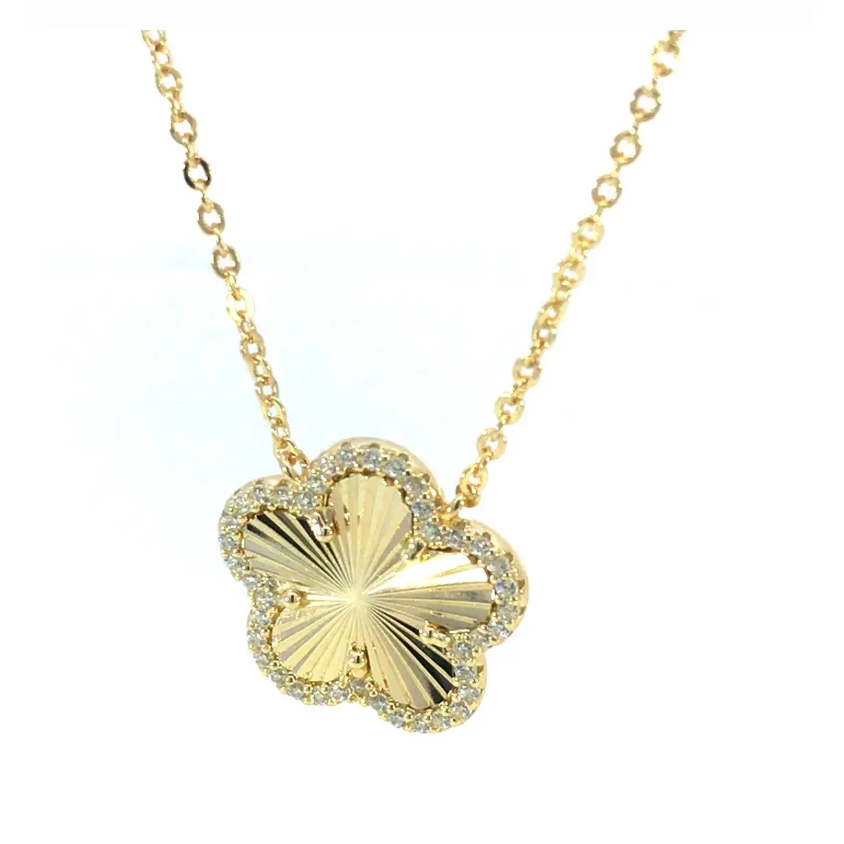 Gigi&Jen Women's Female Gold Pavé Clover Lucky Charm Pendant Necklace, Silver Jewelry Accessory