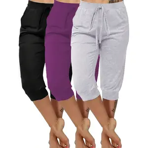3pcs Set Women's Plus Size Solid Color Spring/Summer Capri Pants, Sleep Pants, Loungewear, Pajamas, Can Be Worn Outdoors