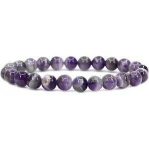 Angelstones Natural Light African Amethyst 8mm Round Beads Stretch Bracelet 7" Unisex
