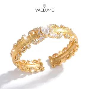 VAELUME Vintage Italian Style 18K Gold Plated Lace Bangle,  Brushed Silk Texture Filigree Cuff, Perfect for Daily Wear, Anniversaries,Birthday Gift for Women and Girls # B0011