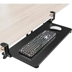 Ergonomic Under Desk Pull Out Keyboard Tray with Adjustable C-clamp 25.6 (31.5 Including Clamps) x 11.8 Inch Slide Out Computer Keyboard Drawer Mouse Tray for Typing Large Black