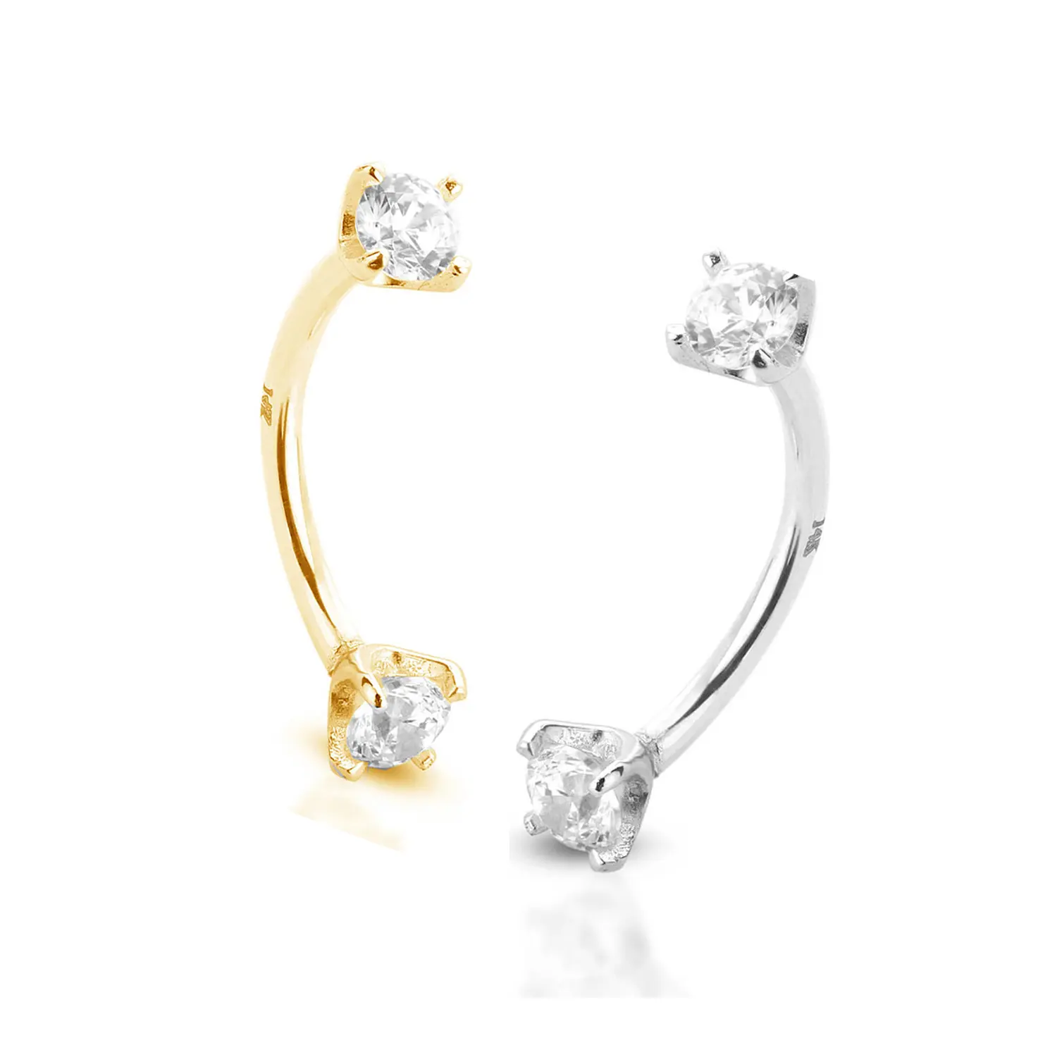 16G Eyebrow Rings 14K Solid Gold CZ Curved Barbell Piercing Eyebrow Body Jewelry