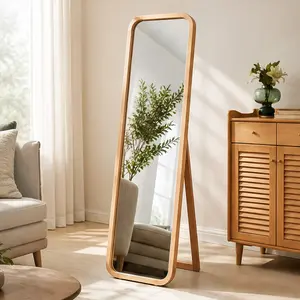 ARCH Solid Beech Wood Full Length Mirror Freestanding Floor Mirror with Stand Natural Wood Frame 2-in-1 Wall Mounted Dressing Mirror for Bedroom Living Room Entryway HD Undistorted Reflection 62.99x18.11in, Natural Wood Wash Color Options